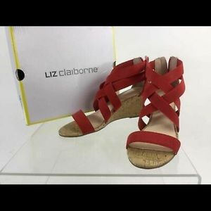 Liz Claiborne strappy elastic red wedges